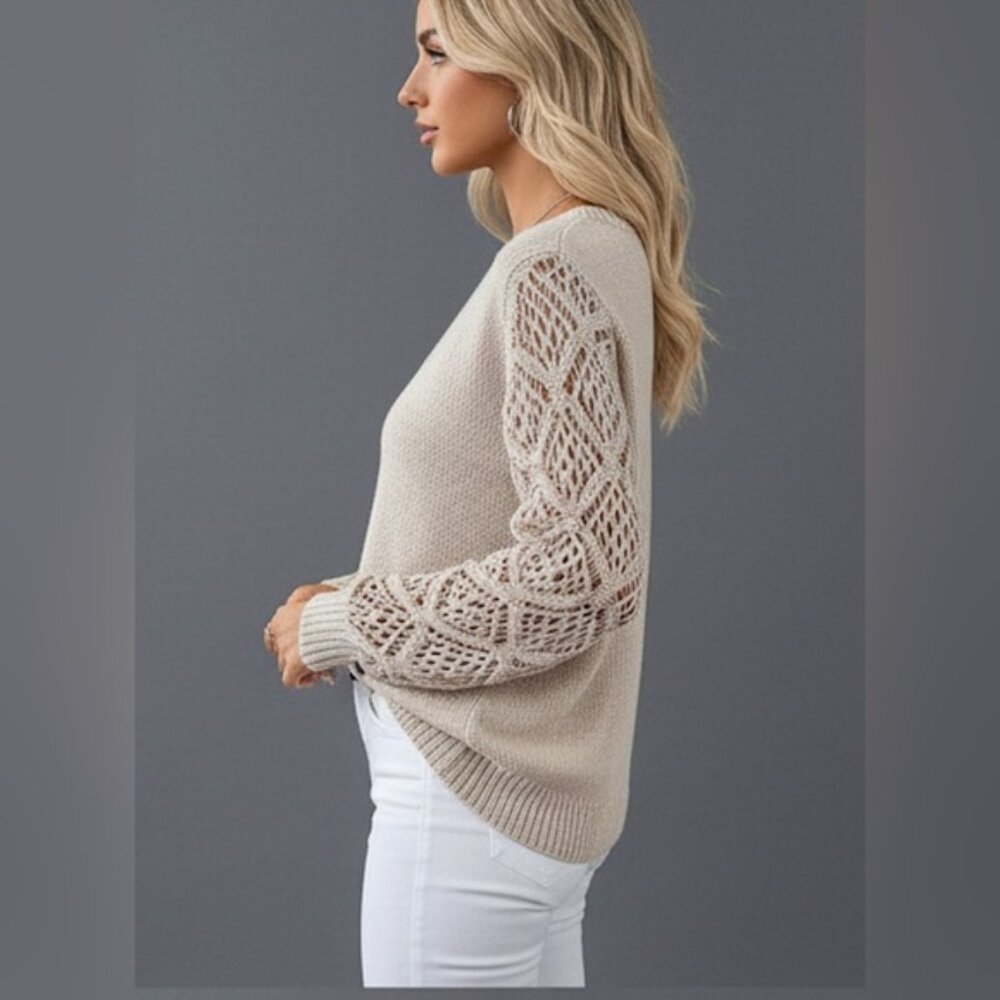 Pointelle Knit Sweater Beige - Picture 3 of 6